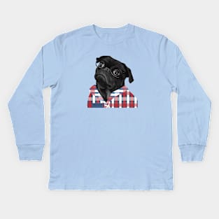 Cute Black Pug With Glasses Kids Long Sleeve T-Shirt